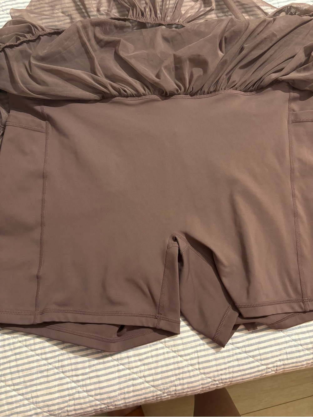 POPFLEX Women’s Mauve Tiered Mesh Skirt with Drawstring Waist - Picture 2 of 4